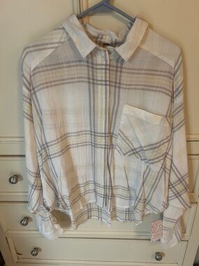 Free People button top cream with brown and yellow stripes